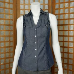 Express Dark Chambray Sleeveless Shirt Size Small